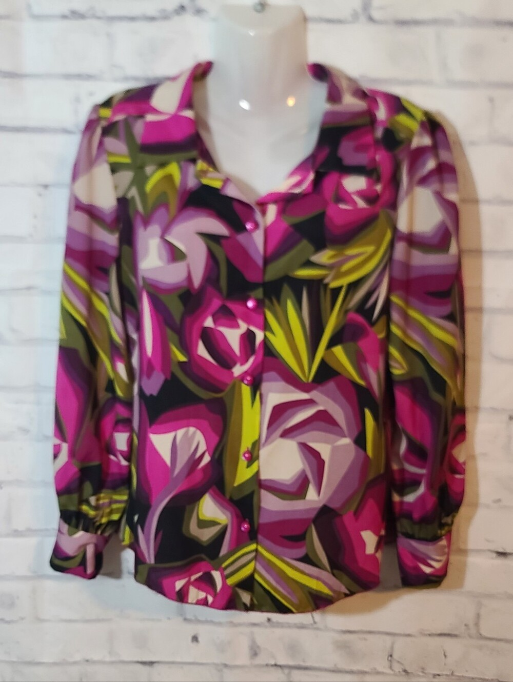 Missoni for Target Multicolor Floral Collared Button Front Long Sleeve Blouse M